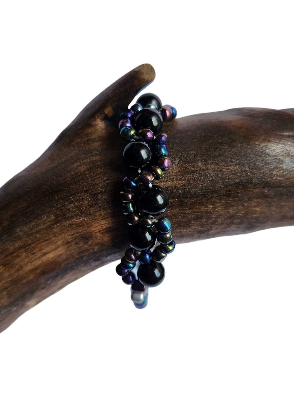 Handcrafted Black Agate Beaded Cluster Bracelet